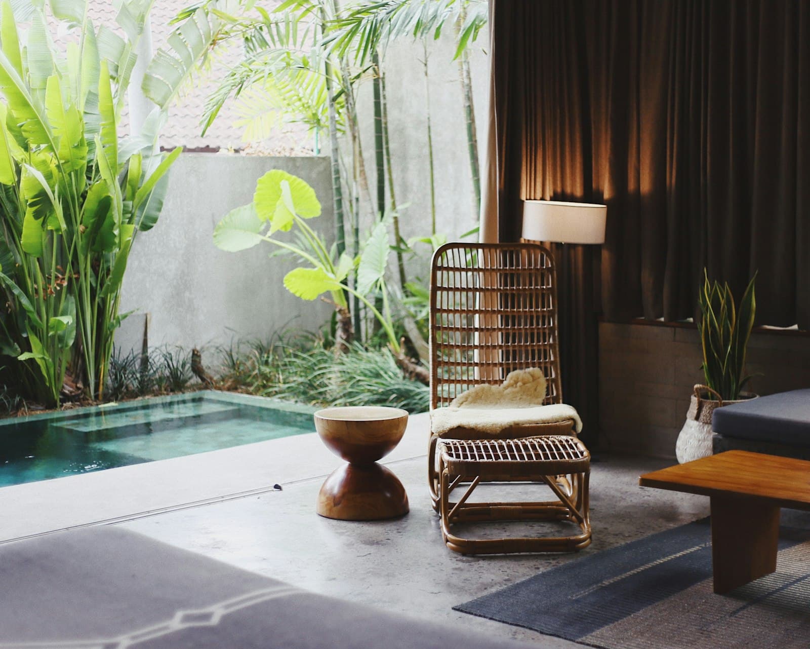 A serene studio corner with plants and warm daylight, ready for the next guest